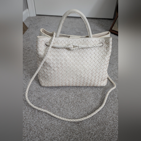 Quince Italian Leather Handwoven Satchel in Bone - Picture 1 of 17